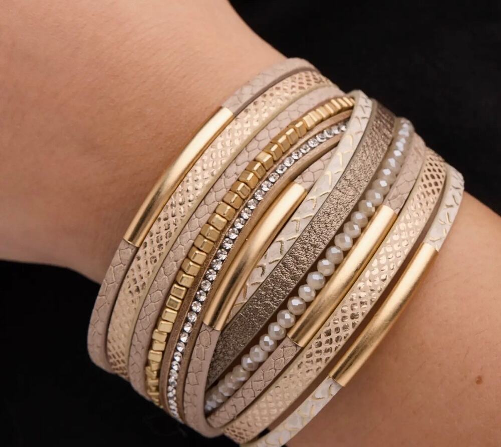 SAACHI Glimmer Leather Bracelet Taupe